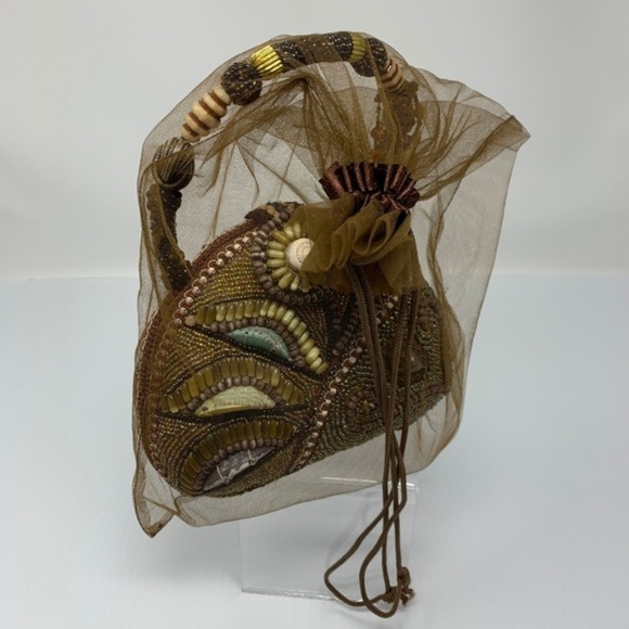 Beaded Boho Bag Evening Handbag Seashells Stones - Picture 9 of 9